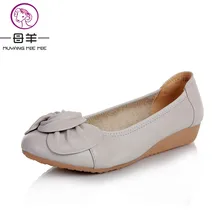 MUYANG Marcas Chinas Más El tamaño (34-43) las mujeres zapatos planos de cuero genuino Primera capa de piel de vaca ocasional solos zapatos mujeres de los planos