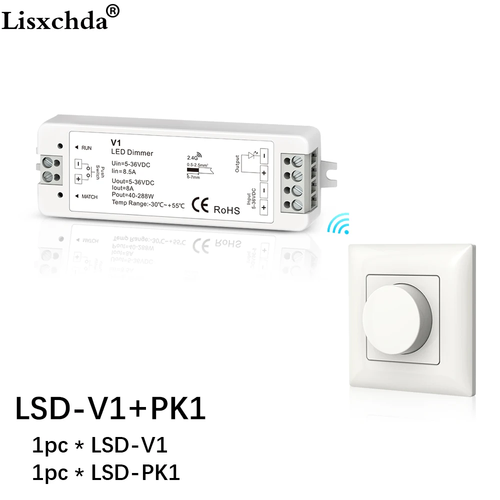 Светодиодный диммер 12V 5V 24V 8A PWM Беспроводной РЧ светодиодный диммер переключатель вкл/выкл с 2,4G Панель пульт дистанционного управления для одного Цвет светодиодный полоски - Цвет: LSD-V1 And PK1