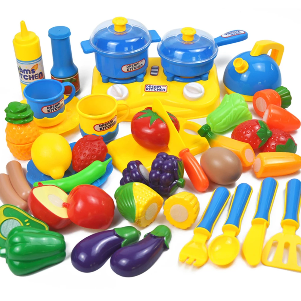 INBEAJY 34pcs/set DIY Pretend Play Cutting Fruit Vegetables Play Kid