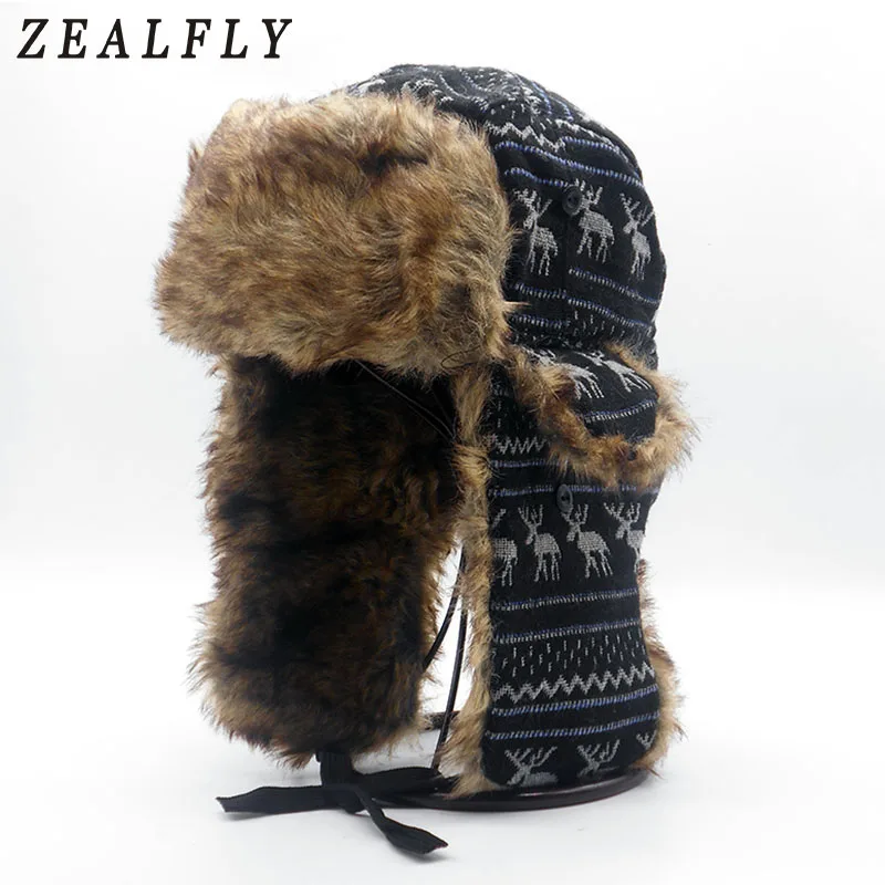 

Mens Ear Flaps Winter Bomber Hat Ushanka Russian Hat Warm solid color Man Cap Cozy Bonnet Caps For Men