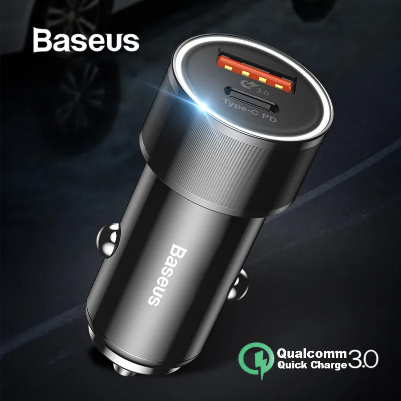 Baseus 36W Quick Charge 3.0 Car Charger For iPhone QC 3.0 USB Type-C PD Fast Charging Mobile Phone Quick Charger Car-Charger