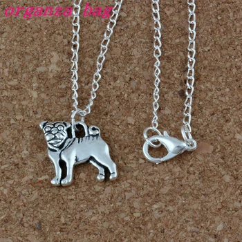 

24pcs / lot Zinc alloy Pug Dog Charms Pendant Necklaces 18 inches Chains Jewelry DIY A-224d