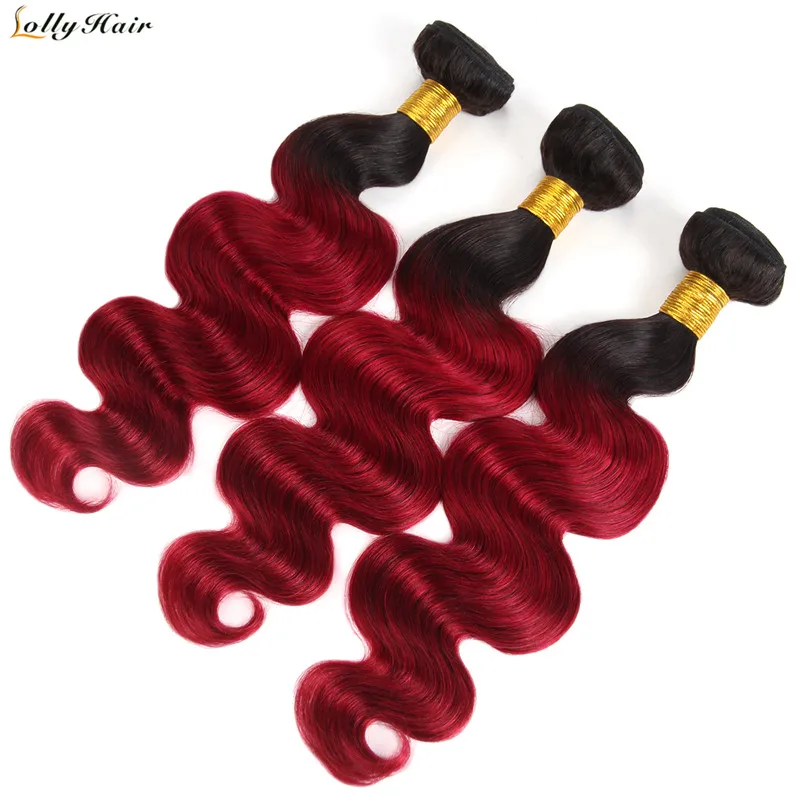 New 3 Bundles T1B/Burgundy Ombre Brazilian Body Wave Hair Bundles 100% Human Hair Extensions Non Remy Lolly Hair Bundles New 3 Bundles T1B/Burgundy Ombre Brazilian Body Wave Hair Bundles 100% Human Hair Extensions Non Remy Lolly Hair Bundles