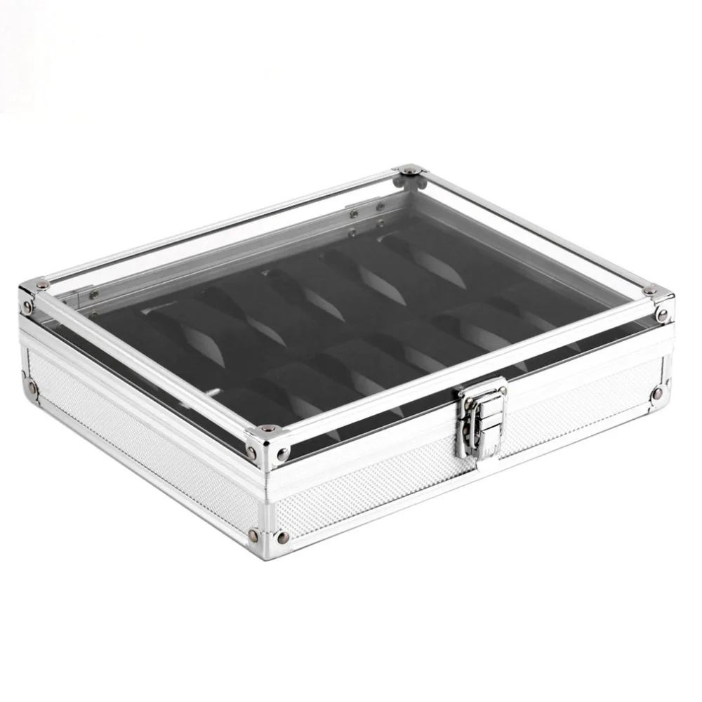 

12 Grid Slots Watch Boxes Jewelry Casket Storage Holder Packaging Carring Square Case Aluminium Suede Inside Container relogio