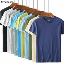 Прямая поставка с фабрики, хлопковая футболка с коротким рукавом, мужская летняя тонкая футболка с круглым вырезом, простая плотная Однотонная футболка большого размера