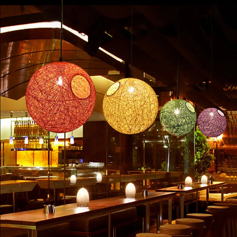 American Village Restaurant Bar Cafe Bedroom Lamp Nordic Simple Knitting Wool Sesame Ball Chandelier