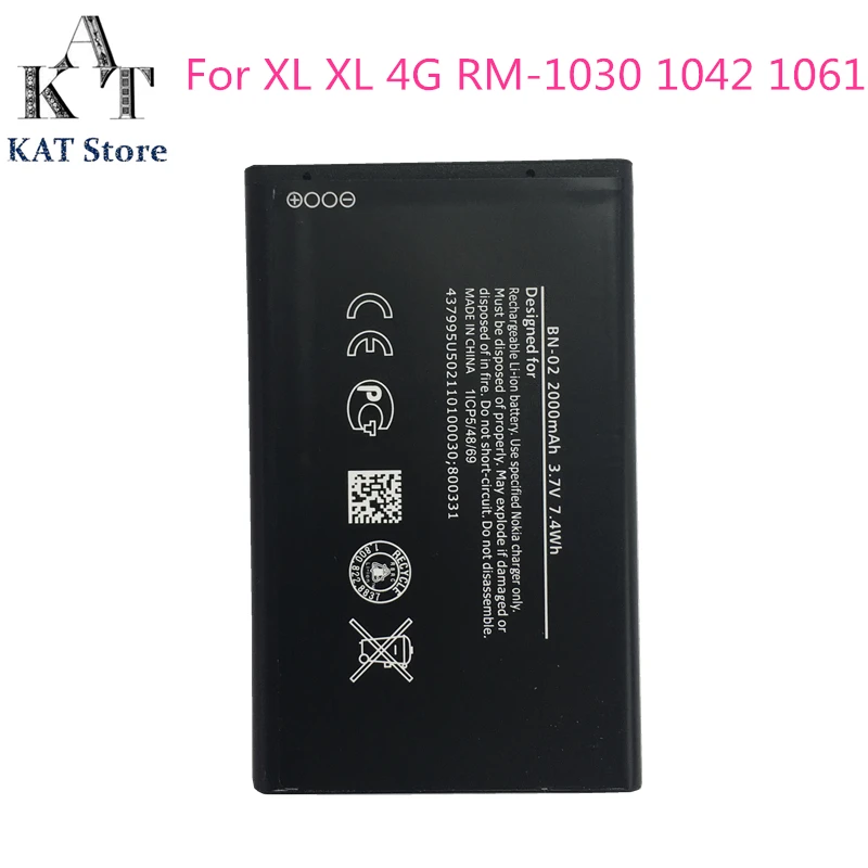 

BN-02 2000mAh Phone Battery For Nokia XL XL 4G RM-1030 RM-1042 RM-1061 Battery Replacement High Quality AAA