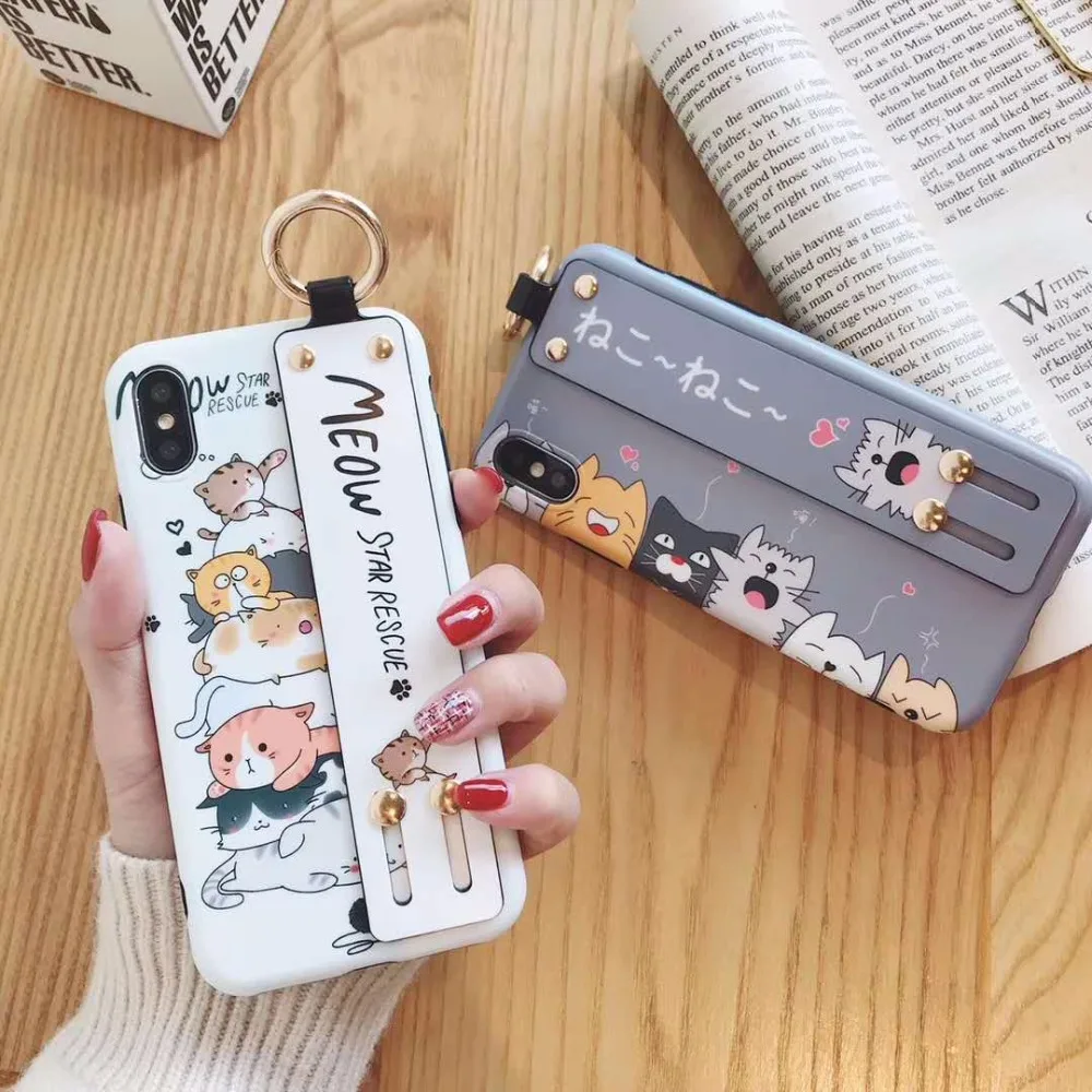 Cartoon cat wrist strap is for iPhone 6 6plus 7 7plus mobile phone case x back cover |