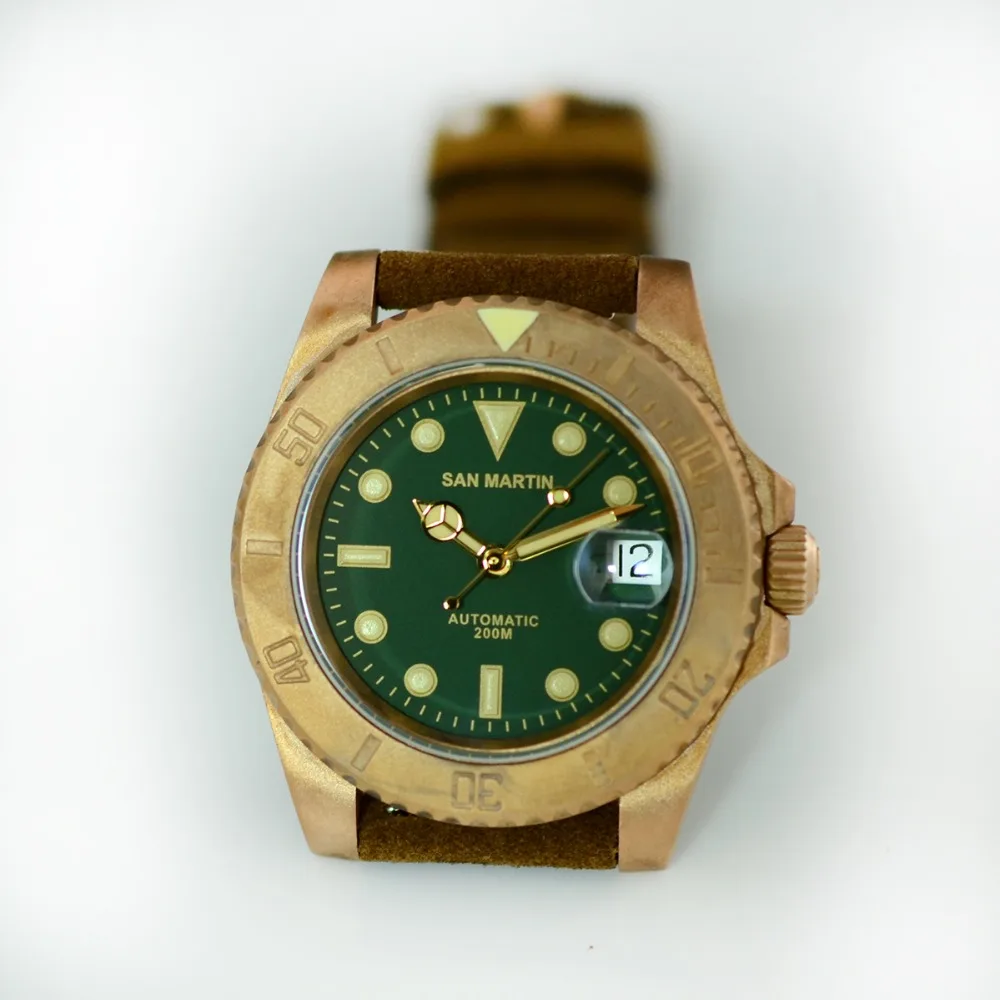 Мужские Винтажные бронзовые часы Cusn8 автоматические часы для дайвинга 200 водонепроницаемые бронзовые ободки Ретро Сан Мартин механические наручные часы