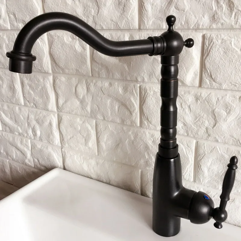 Kitchen Wet Bar Bathroom Vessel Sink Faucet Black Oil Rubbed Bronze One Handle Swivel Spout Mixer Tap Single Hole mnf371