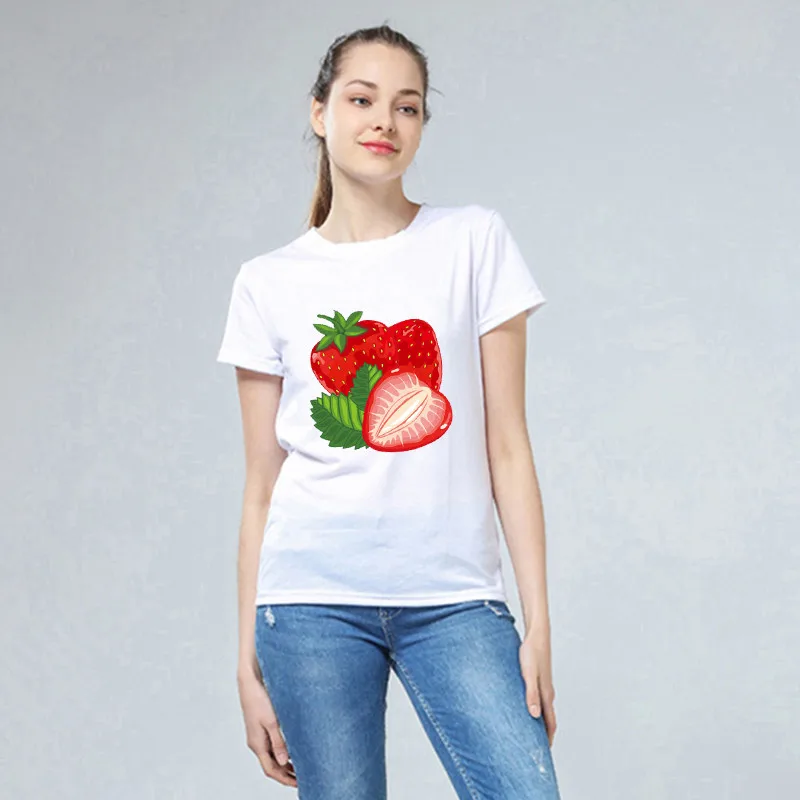 Lychee/летние женские футболки Harajuku с фруктовым принтом круглым вырезом и коротким