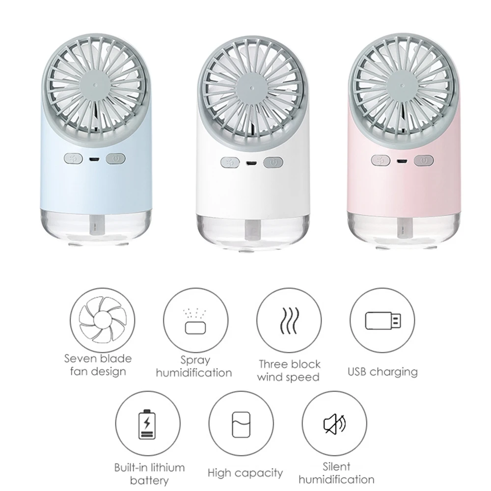 

3 In 1 Portable Table Fan 2000 mAh Battery Fan Air Humidifier 200ml USB Essential Oil Diffuser with Night Light
