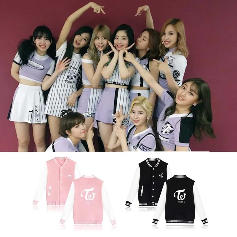 

TWICE group nummber name printed baseball uniform hoodie fleece sweater coat college style coat fashion jacket two colors