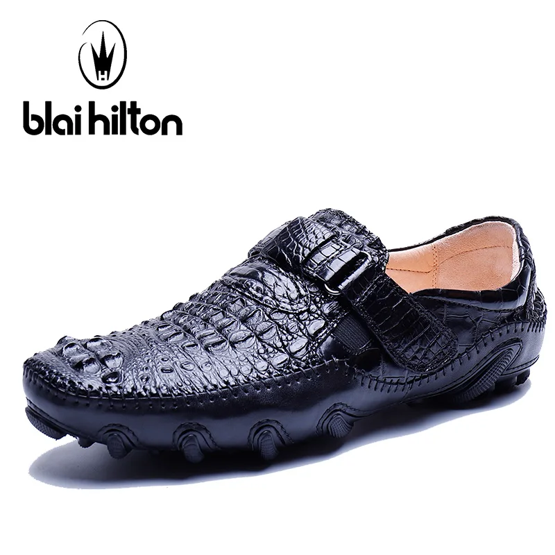 

Blai Hilton 2018 New Arrival Top Brand 100% Genuine Cow Leather Men Casual Shoes Luxury Slip-On Crocodile skin Loafers Shoes