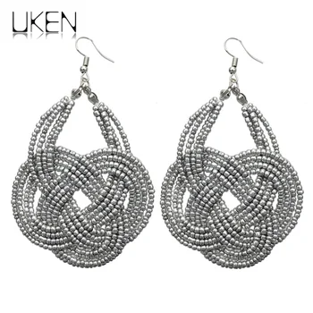 

UKEN Fashion Chinese knot Handmade Beaded Big Dangle Earrings For Women Ethnic Jewelry Drop Earrings Statement Jewelry