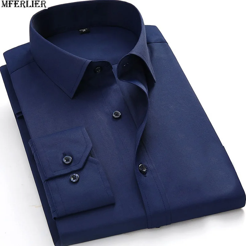 MFERLIER зима slim fit рубашки для мальчиков мужчин с длинным рукавом офисные дешевые