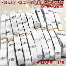 1,1X3 см 500 шт/рулон черный на белом тканые/Уход/ткань Размер этикетки XS/S/M/L/XL/XXL/XXXL/4XL/5XL/6XL/7XL/ 8XL/9XL для одежды(China)