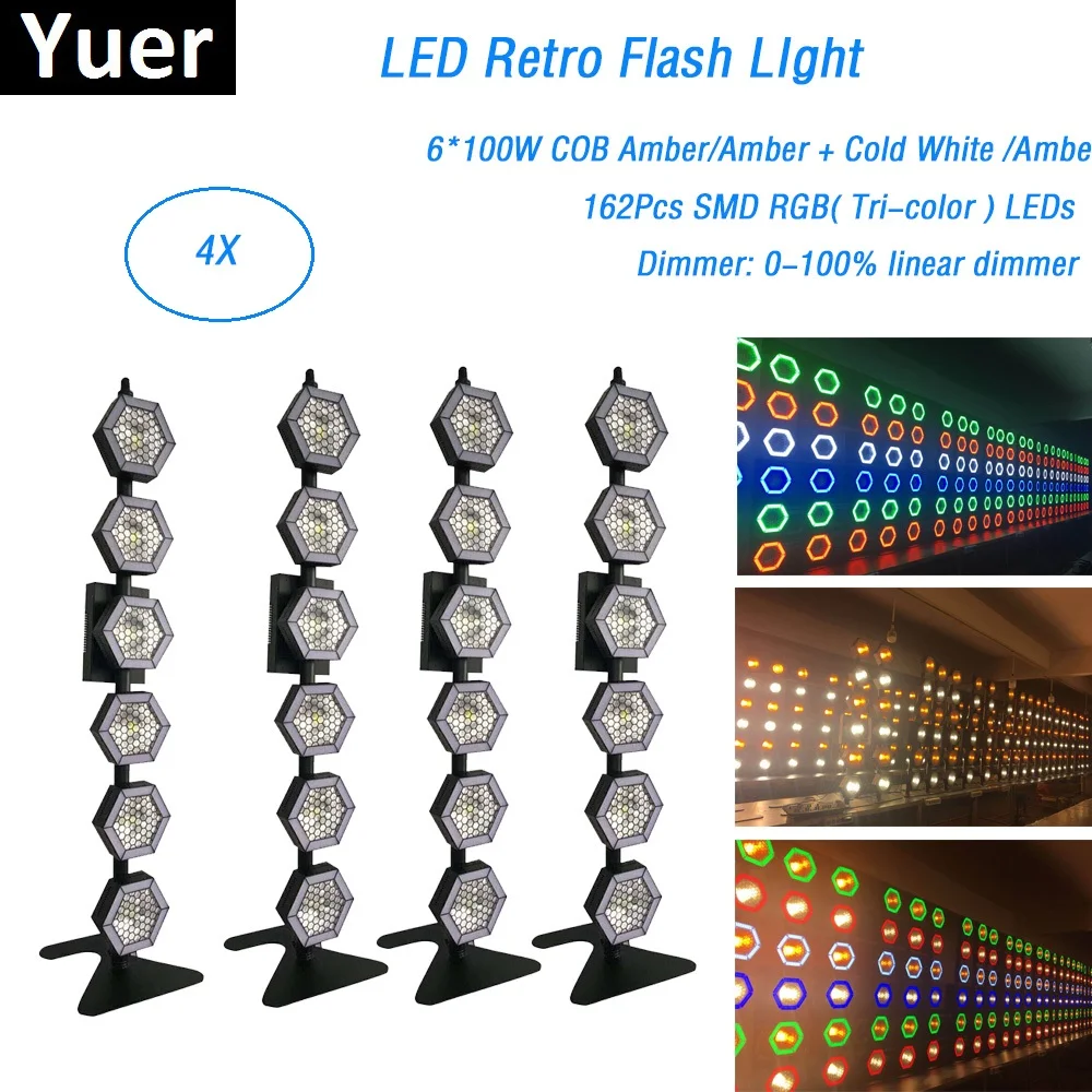 

4Pcs Professional LED Retro Flash Light 6X100W Amber LED Transport Light DMX Stage Lighting Effect LED Wash Disco Wedding Light