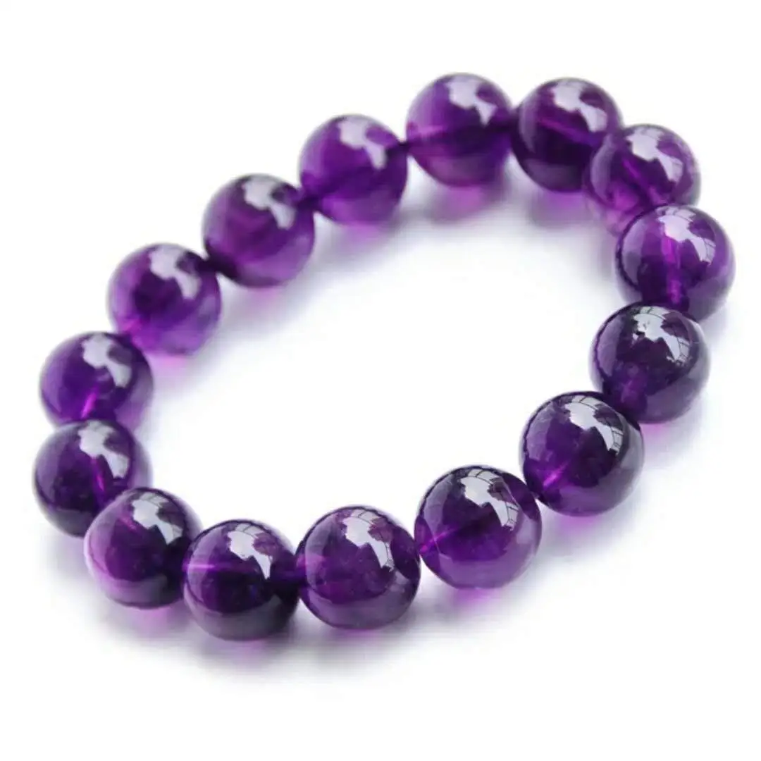 

14mm Natural Amethyst Bracelet for Women Men Gemstone Purple Crystal Quartz Round Beads AAAAA