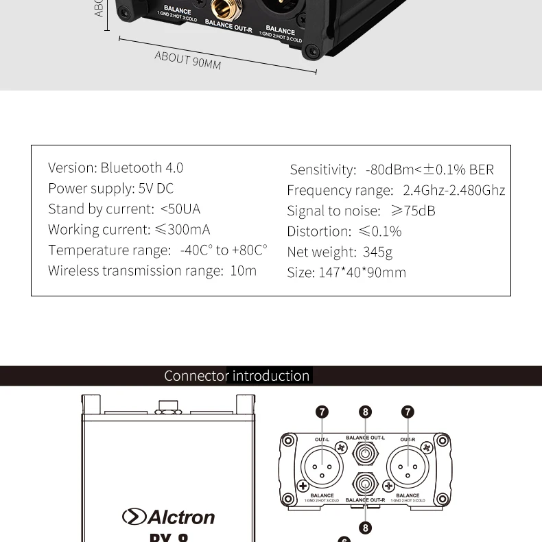 Alctron BX-8 профессиональный bluetooth аудио приемник wirhn аудио выход
