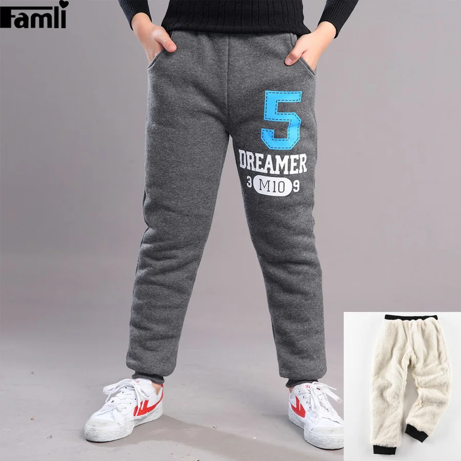 Famli Boys Winter Trousers Warm Thick Fleece Velvet Lined Pants for Boy