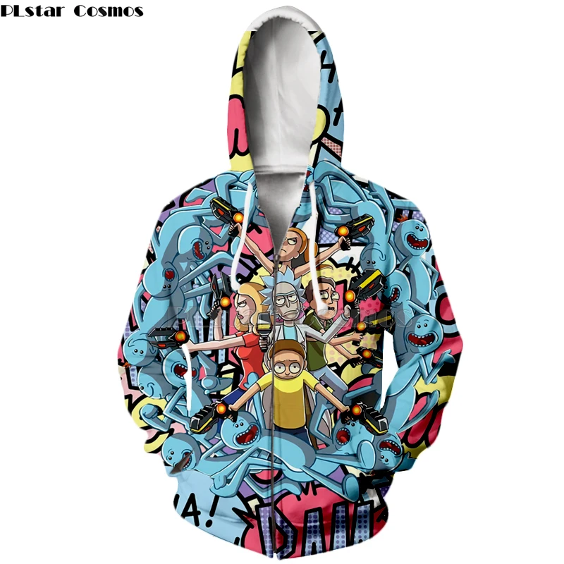 2019 New 3D Rick And Morty zip Hoodies Sweatshirt Men Women Funny Cartoon Print Hoodie Graffiti puzzle Harajuku Hip Hop Street-7