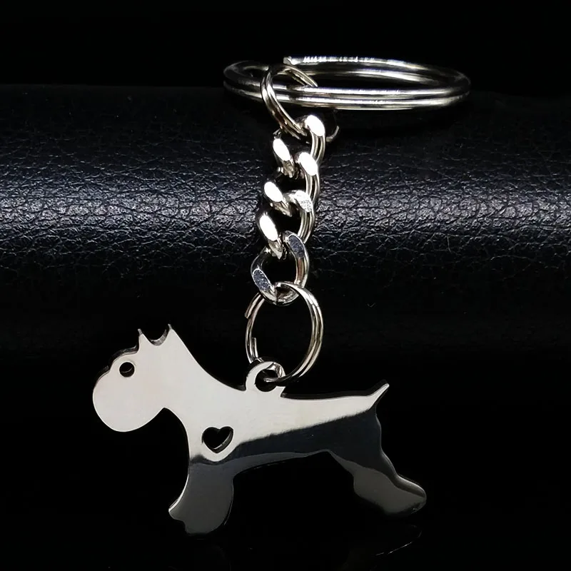 

2019 Delicate Schnauzer Dog Plated Silver Stainless Steel Keychain for Women Fashion Heart Pet Keychain Jewelry llaveros N72215
