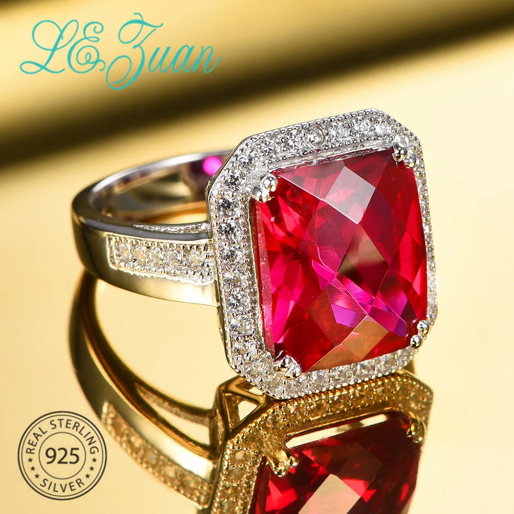 

L&zuan Luxury 6.88ct Red Ruby Rings for Women S925 Silver Fine jewelry Wedding Bridal Rings Valentine Gift Party Accessories
