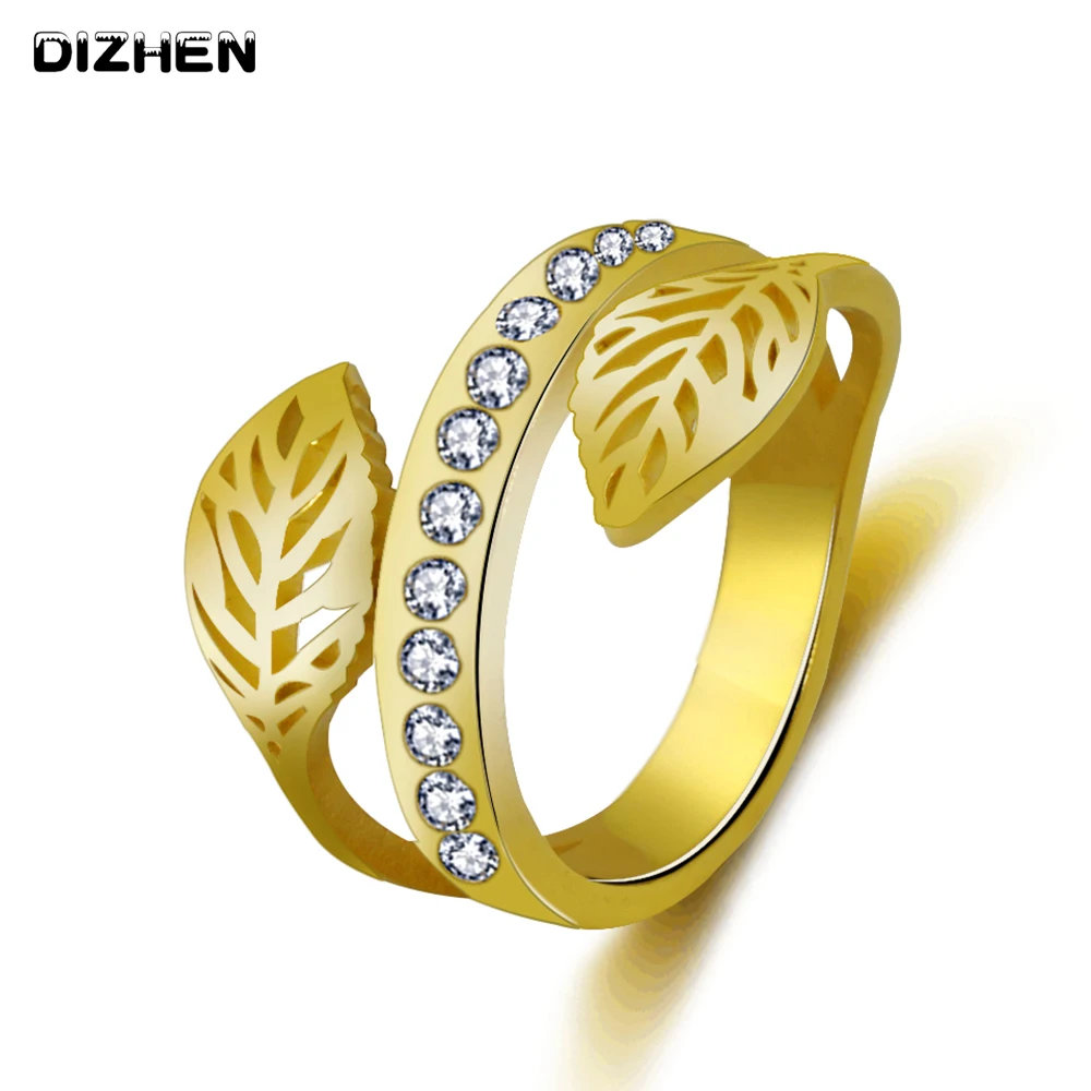 Fashion Gold Color Female Tree Branch Finger Ring Crystal Leaf Rings