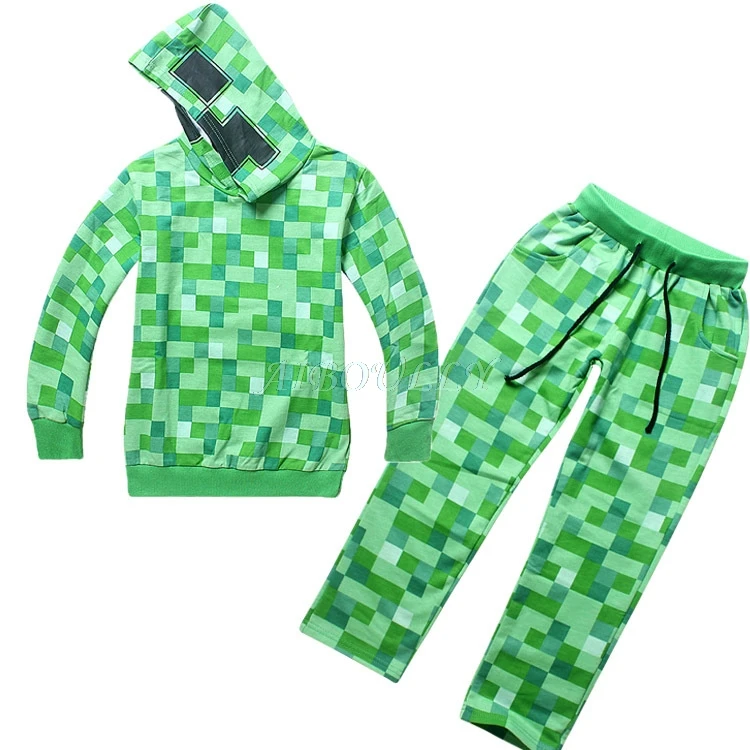 

Green Children Clothing Sets Long Sleeve Pullover Hoodies+ Pants Minecraft Creeper Children Clothes Casual Boys Clothing Set