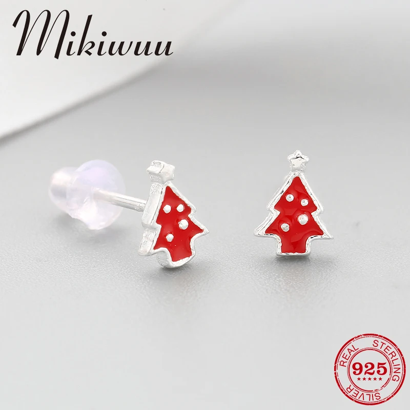 

100% real 925 Sterling Silver trendy christmas tree shape red enamel DIY fashion fine women Stud Earrings luxury Jewelry
