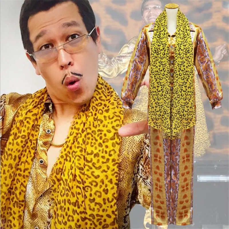 

Adult PPAP Costume Leopard print Pen Uniform Suit Outfit Clothes Shirt Pants Scarf Suit Cosplay Comical Halloween Party