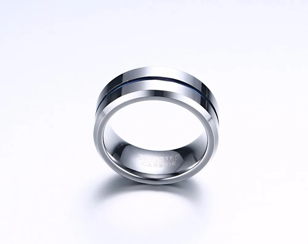 Mens Blue line Tungsten carbide Rings 16