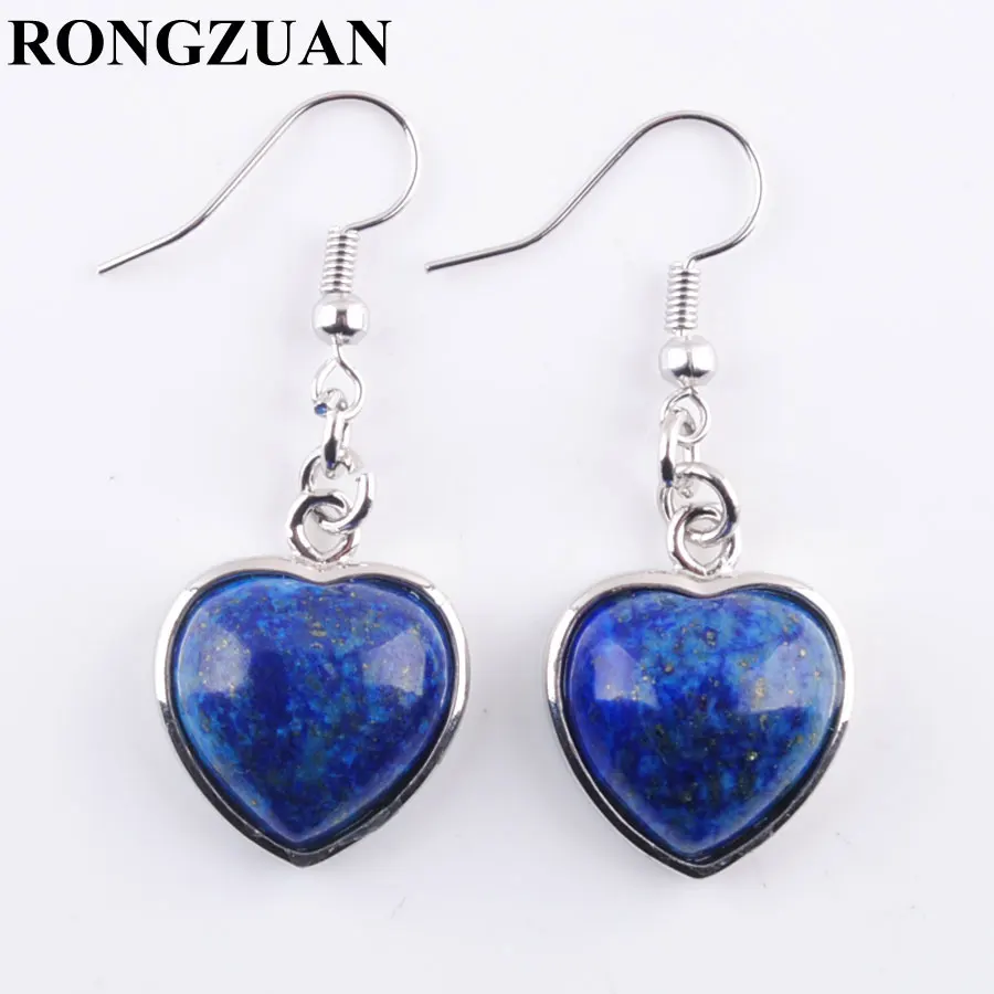 

RONGZUAN Natural Lapis Lazuli Stone Women Earrings Love Heart Bead Dangle Pendant Drop Earrings Jewelry for Women Girls TR3215