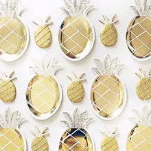 Блестящие Золотые Фольга ананас вечерние тарелки ананас бумажные тарелки, вечерние принадлежности, посуда