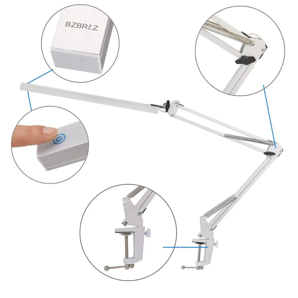 

LED Desk Lamp, Architect Task Lamp, Metal Swing Arm Dimmable Drafting Table Lamp with Clamp Touch Control, Eye-Care Technology