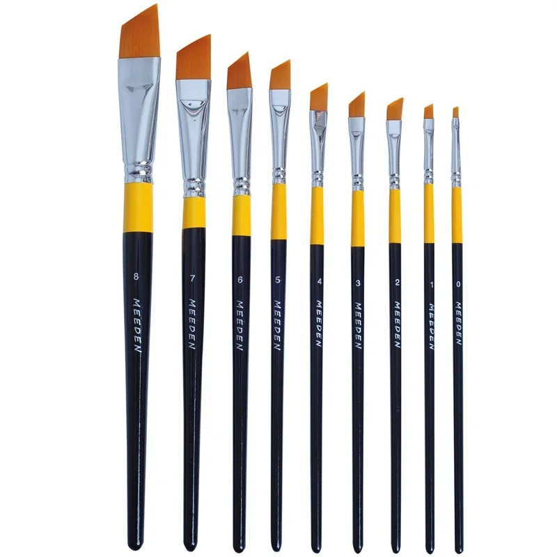 

MEEDEN Angular Paint Brushes Set for Oil Acrylics Watercolor and Gouache Color Painting , 8-Piece