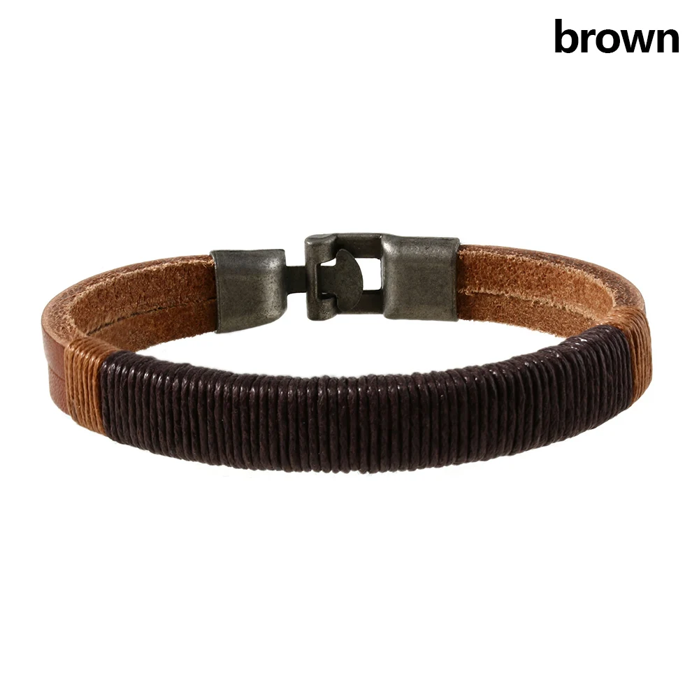 1 шт. модный панк стиль черный браслет для мужчин винтажный кожаный браслет наручная повязка наручник браслет ювелирные изделия - Окраска металла: brown