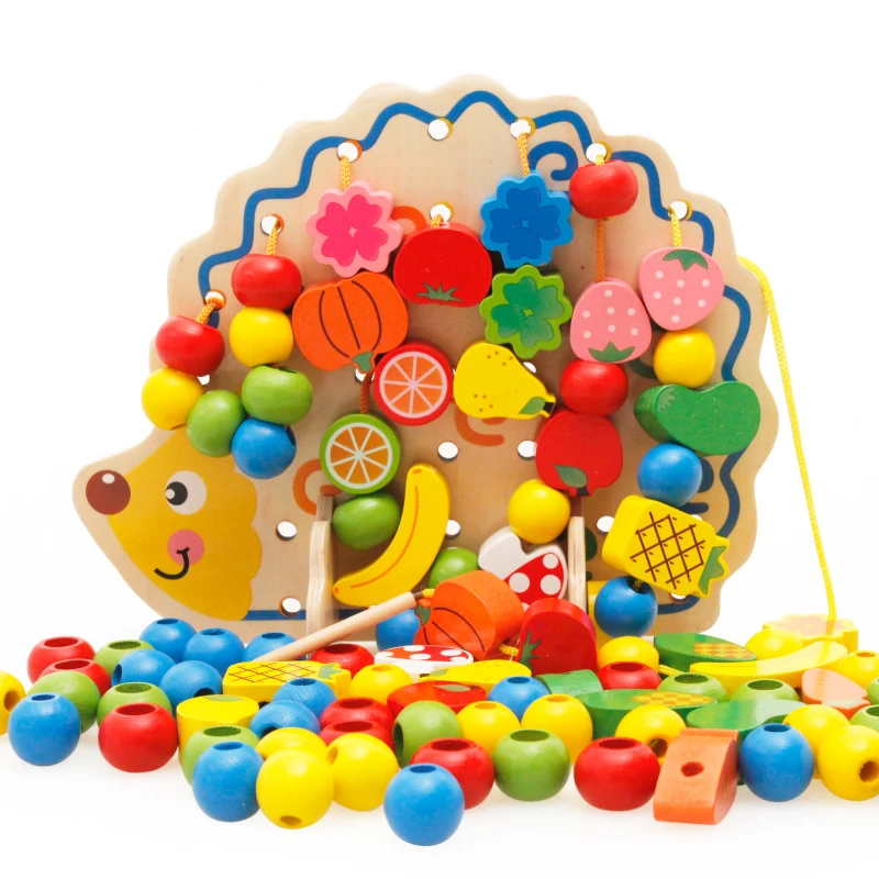 

Children Cute Colorful Wooden Hedgehog Fruit Beads Kids Early learning Educational Toys Wooden Blocks