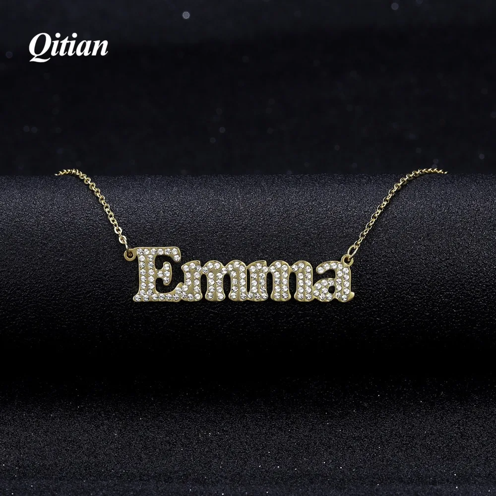 

Personalized Necklace Iced Out Stone Chain Zirconia Necklaces Gold Color Stainless Steel Custom Name Necklace Fashion Jewlery