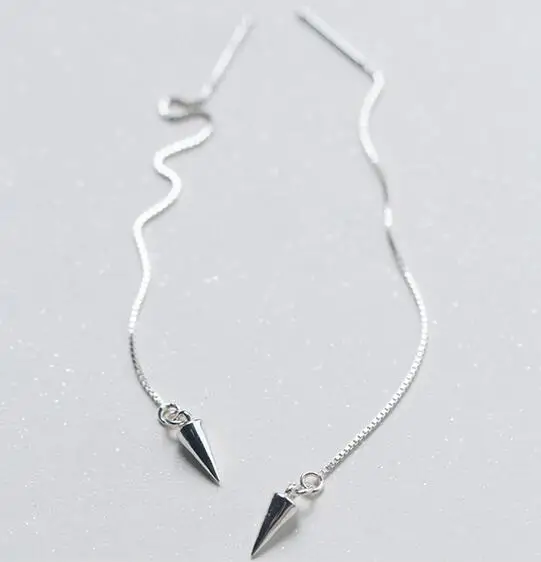 

FASHION REAL. 925 Sterling Silver Jewelry Pull Through Cone Taper Dangle Geometric Earrings Threader Box Chain Long GTLE1516