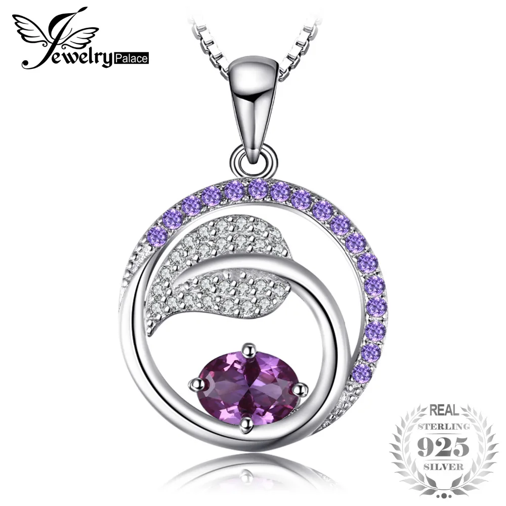 

JewelryPalace Leaf 1.4ct Created Alexandrite Sapphire Purple Cubic Zirconia Pendant 925 Sterling Silver Chain 45cm Fine Jewelry