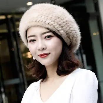 

New Water Mane Hat Ladies 2019 Fashion Autumn And Winter Fur Hat Suede Woven Beret Korean Version Of Solid Color