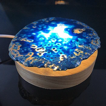 

Natural Agate Slice Nightlight Wooden Stand Mineral Rock Agate Geode Druzy Slice LED Table Lamp USB Healing Crystal Home Decora