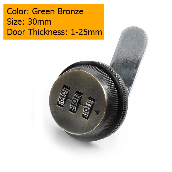 Green Bronze 30mm NAIERDI Комбинации замок шкафа черный/Серебристые Кулоны из сплава цинка с Пароль безопасности домашней автоматизации Cam замок для почтового ящика, шкафа двери - Цвет: Green Bronze 30mm