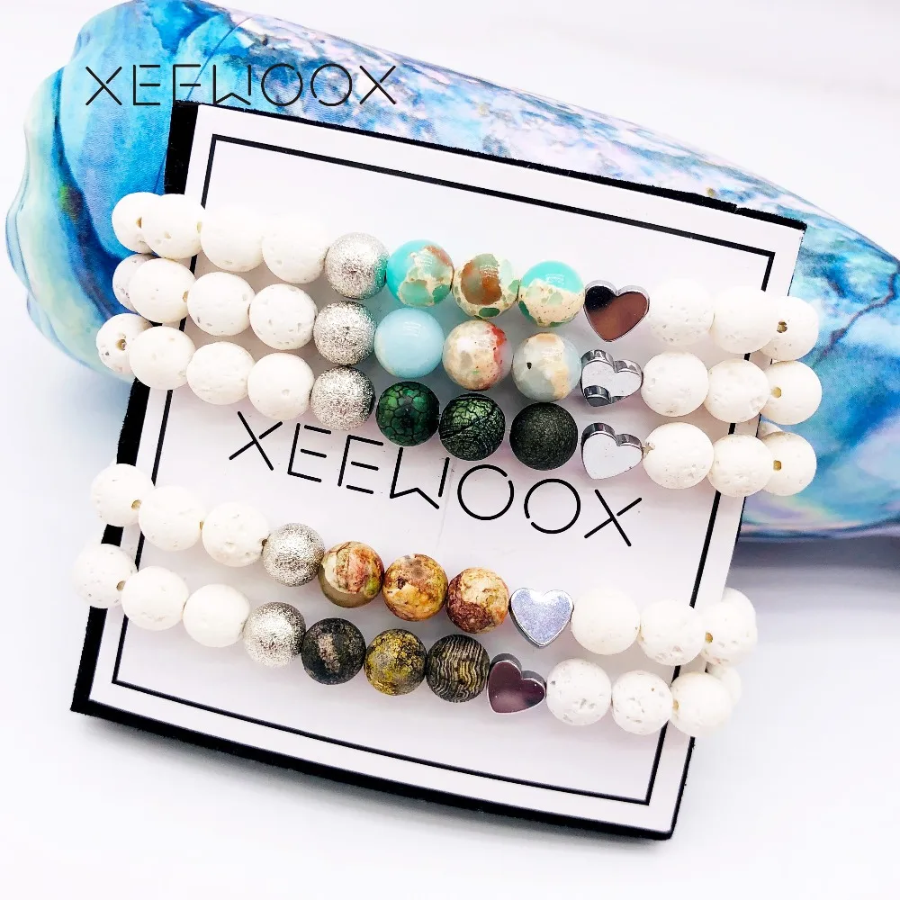 

XEEWOOX 5 Colors 8MM Black Lava Stone Beads Bracelet DIY Aromatherapy Essential Oil Diffuser Bracelet White Stone Strand Jewelry
