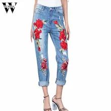 Womail эластичный Рваные джинсы с потертостей 3D с вышитыми цветами женские джинсовые штаны брюки для Для женщин джинсы se27J. 30