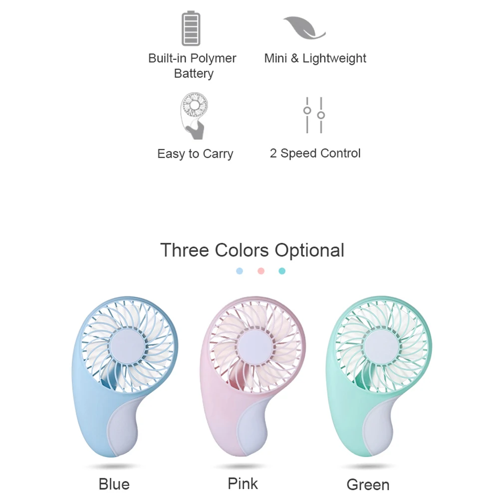 Мини-личный Фан ручной Портативный вентиляторы с ремешок для переноски 2 Скорость управления Перезаряжаемые USB вентилятор охлаждения для