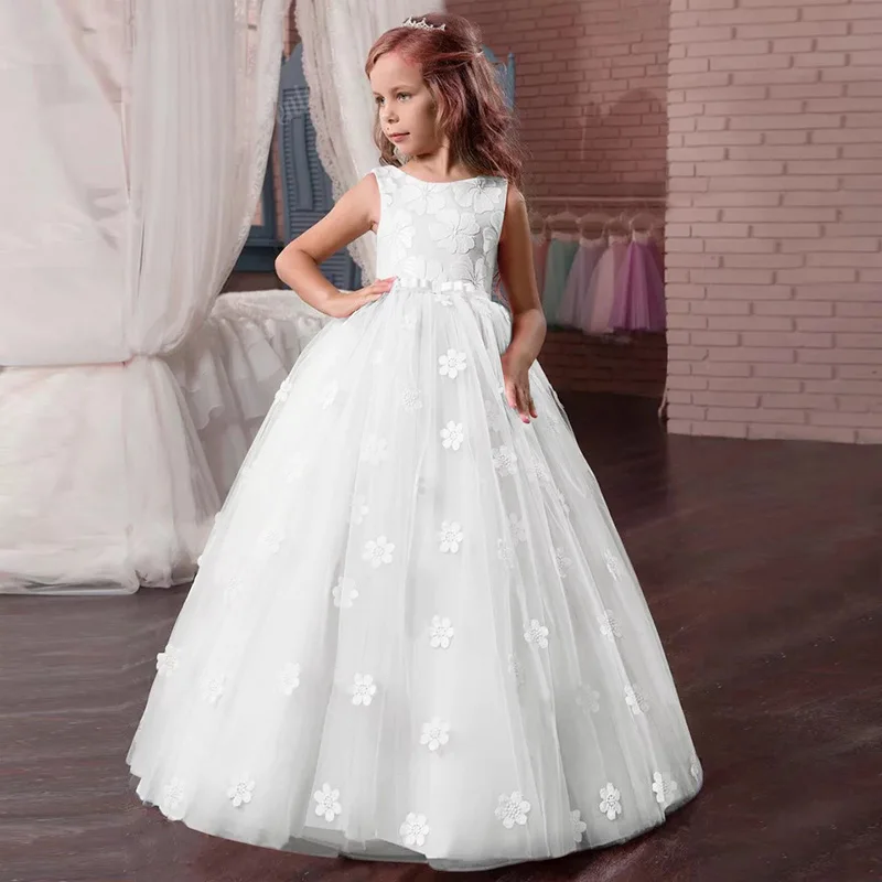 Flower Girl Wedding Party Little Bridesmaid Banquet Tail Embroidery Dress Girl's Birthday Party Dinner Party First Dinner Dress