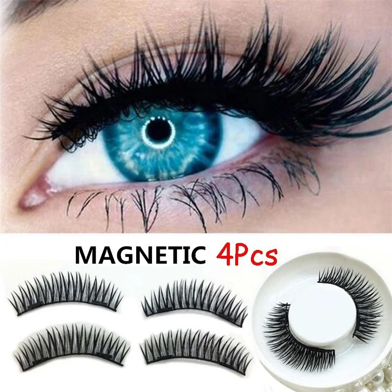 

4PCs Magnetic Eyelashes Handmade Thick Long 3D Eyelash False Eyelash Double Magnet Full Strip Magnetic Lashes Soft Hair Reusable